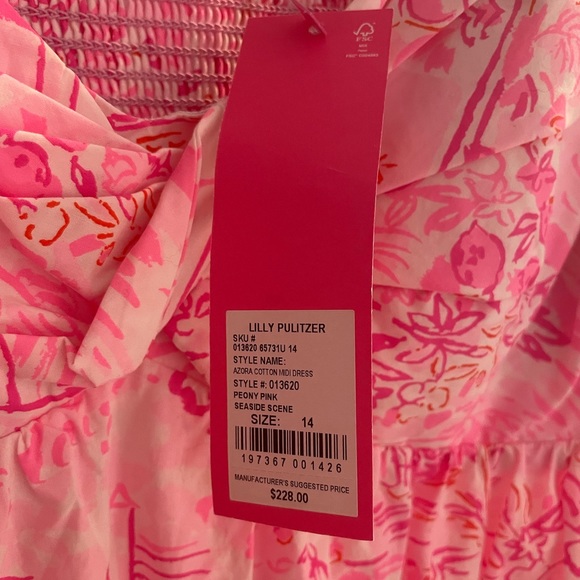NWT Lilly Pulitzer Azora Midi Dress Peony Pink Seaside Scene sz 14 - Picture 2 of 4